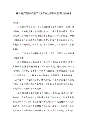 在乡镇新一届村干部学习贯彻党的二十届三中全会精神培训班上的讲话发言.docx