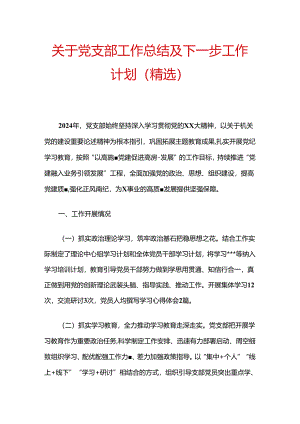 关于党支部工作总结及下一步工作计划（精选）.docx
