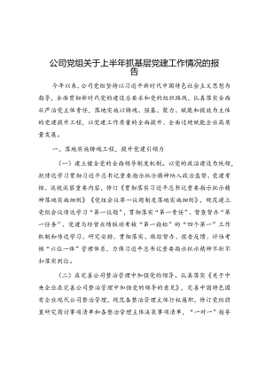 公司党组关于上半年抓基层党建工作情况的报告.docx