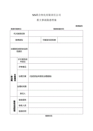 XX联合焦化有限责任公司重大事故隐患档案（2024年）.docx
