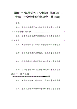 （15篇）国有企业基层党务工作者学习贯彻党的二十届三中全会精神心得体会范文.docx