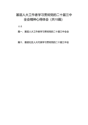 （15篇）基层人大工作者学习贯彻党的二十届三中全会精神心得体会集锦.docx