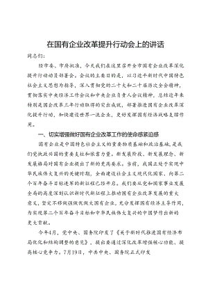 在国有企业改革提升行动会上的讲话.docx