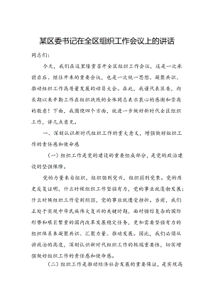 某区委书记在全区组织工作会议上的讲话.docx