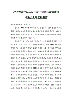 政法委在2024年全市法治化营商环境建设推进会上的汇报发言.docx