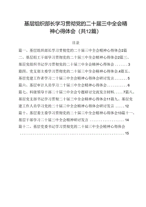 基层组织部长学习贯彻党的二十届三中全会精神心得体会 （汇编12份）.docx