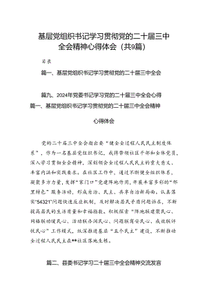 (9篇)基层党组织书记学习贯彻党的二十届三中全会精神心得体会（精选）.docx