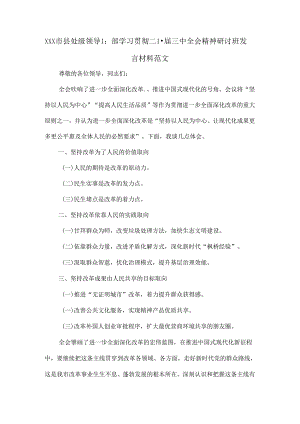 XXX市县处级领导干部学习贯彻二十届三中全会精神研讨班发言材料范文.docx