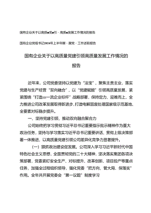 国有企业关于以高质量党建引领高质量发展工作情况的报告+国有企业党组书记2024年上半年抓基层党建工作述职报告.docx