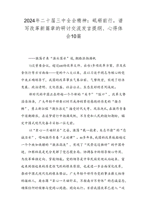 2024年二十届三中全会精神：砥砺前行谱写改革新篇章的研讨交流发言提纲、心得体会10篇.docx
