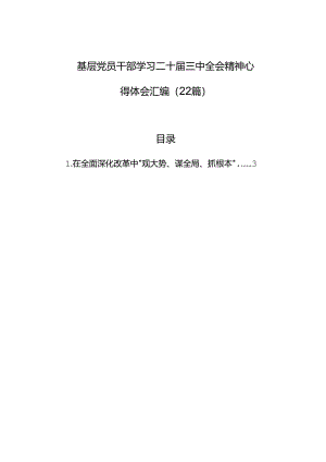 基层党员干部学习二十届三中全会精神心得体会汇编（22篇）.docx