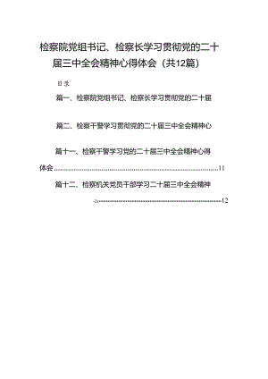 检察院党组书记、检察长学习贯彻党的二十届三中全会精神心得体会12篇（最新版）.docx