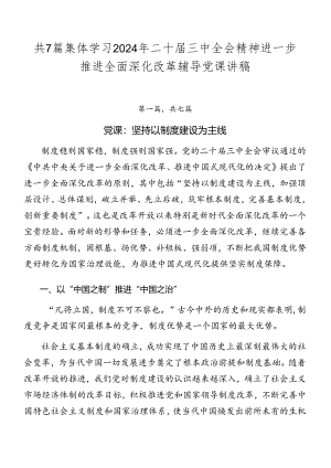 共7篇集体学习2024年二十届三中全会精神进一步推进全面深化改革辅导党课讲稿.docx