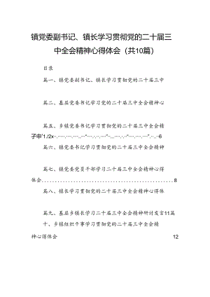 （10篇）镇党委副书记、镇长学习贯彻党的二十届三中全会精神心得体会（最新版）.docx