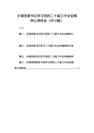 （10篇）乡镇党委书记学习党的二十届三中全会精神心得体会（精选）.docx