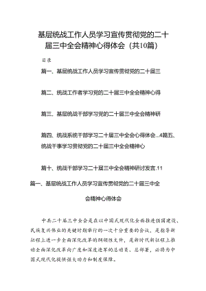 （10篇）基层统战工作人员学习宣传贯彻党的二十届三中全会精神心得体会范文.docx