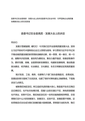 2024年县委书记在全县高质量发展大会上的讲话交流发言.docx