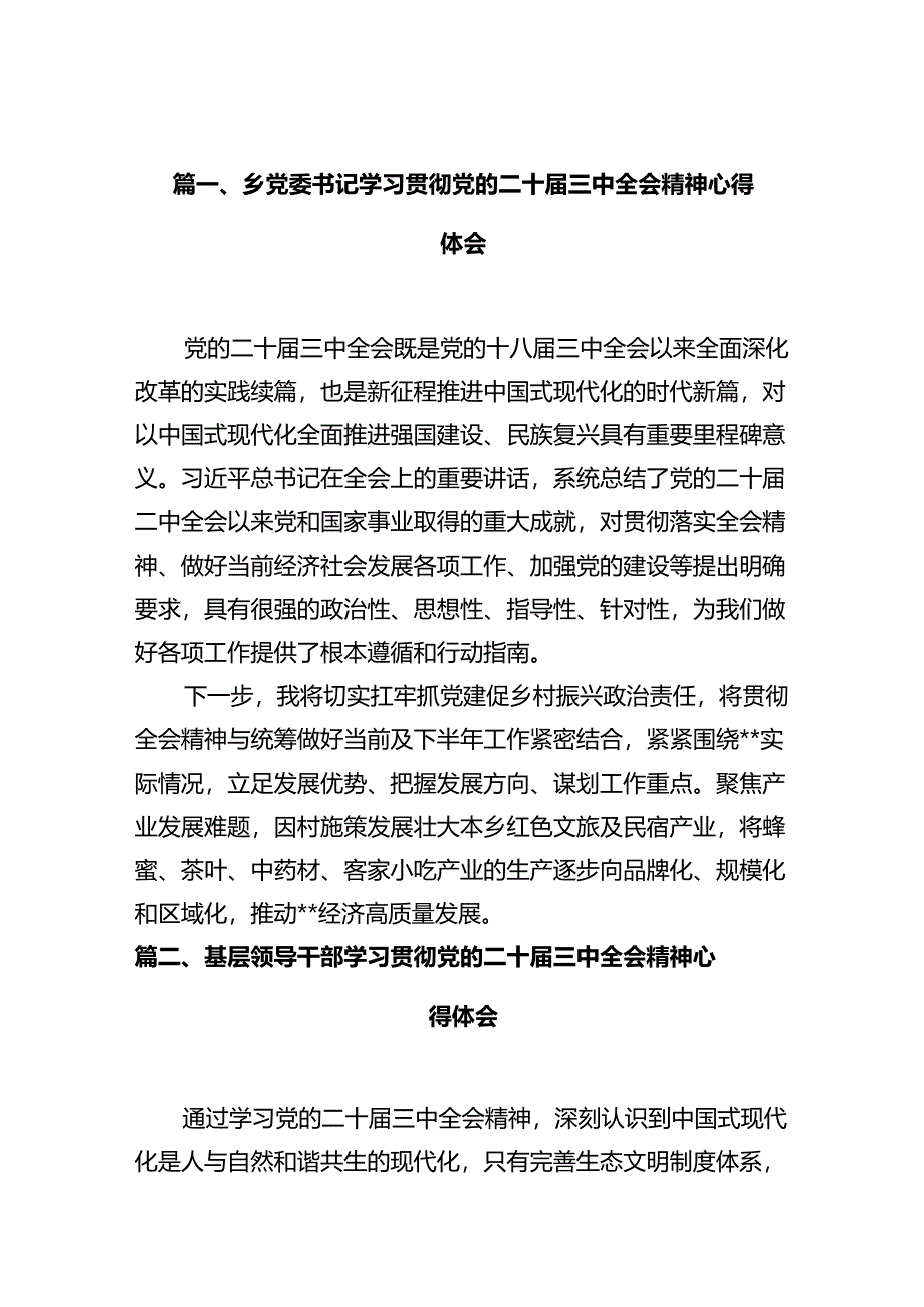 乡党委书记学习贯彻党的二十届三中全会精神心得体会10篇专题资料.docx_第2页