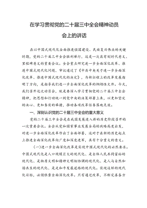 在学习贯彻党的二十届三中全会精神动员会上的讲话.docx