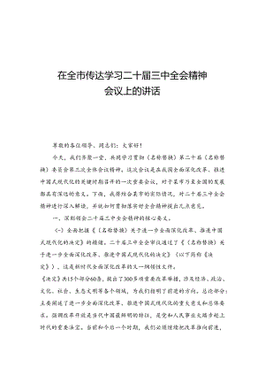 在全市传达学习二十届三中全会精神会议上的讲话.docx