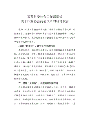 某某省委社会工作部部长关于行业协会商会改革的研讨发言.docx