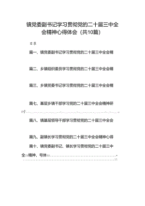 （10篇）镇党委副书记学习贯彻党的二十届三中全会精神心得体会范文.docx
