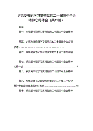 乡党委书记学习贯彻党的二十届三中全会精神心得体会范文12篇（最新版）.docx