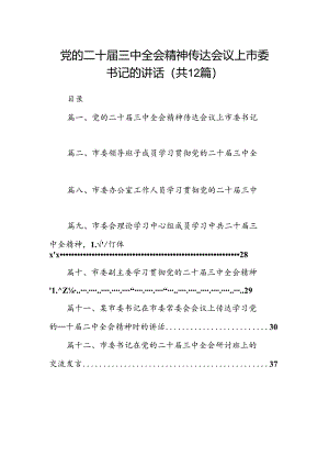 党的二十届三中全会精神传达会议上市委书记的讲话12篇（精选）.docx