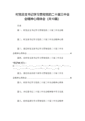 （10篇）村党总支书记学习贯彻党的二十届三中全会精神心得体会（最新版）.docx