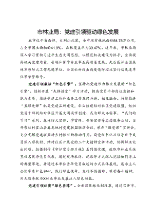 市林业局党建工作汇报发言：党建引领驱动绿色发展.docx