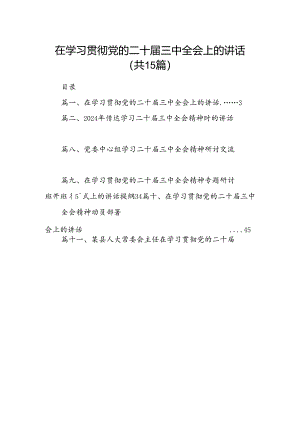 （15篇）在学习贯彻党的二十届三中全会上的讲话（精选）.docx
