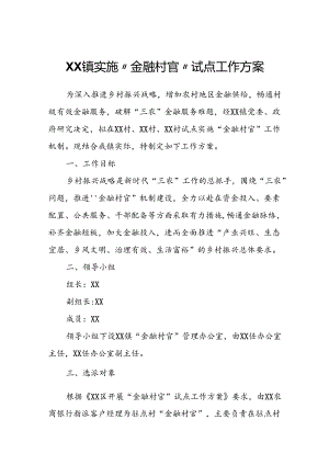 XX镇实施“金融村官”试点工作方案.docx
