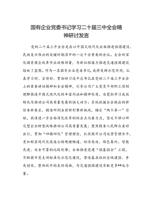 国有企业党委书记学习二十届三中全会精神研讨发言.docx