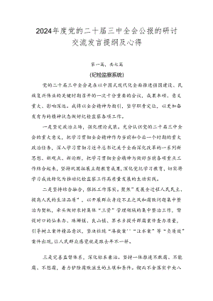 2024年度党的二十届三中全会公报的研讨交流发言提纲及心得.docx