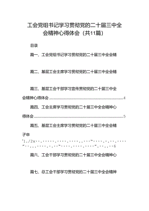 （11篇）工会党组书记学习贯彻党的二十届三中全会精神心得体会（精选）.docx