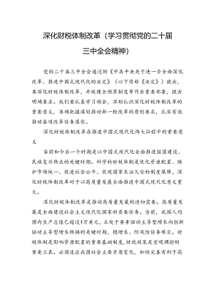 深化财税体制改革（学习贯彻党的二十届三中全会精神）.docx