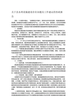 关于县水利设施建设存在问题及工作建议的咨政报告.docx