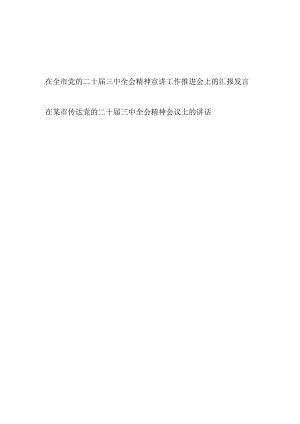 在全市党的二十届三中全会精神宣讲传达工作推进会上的汇报发言.docx