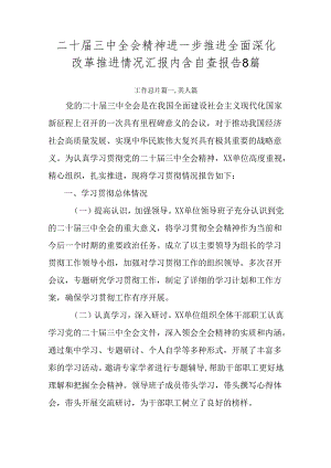 二十届三中全会精神进一步推进全面深化改革推进情况汇报内含自查报告8篇.docx