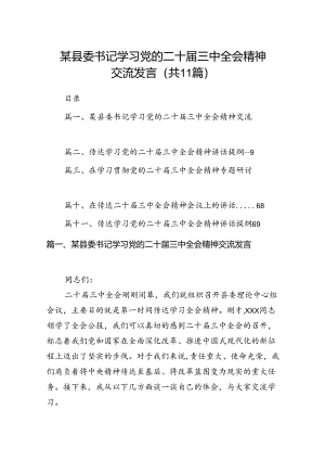 （11篇）某县委书记学习党的二十届三中全会精神交流发言范文.docx