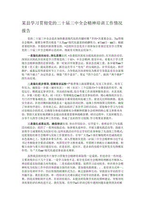 某县学习贯彻党的二十届三中全会精神培训工作情况报告.docx