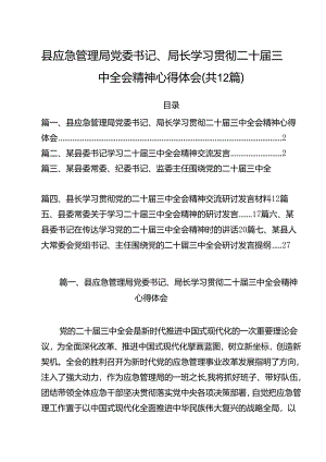 县应急管理局党委书记、局长学习贯彻二十届三中全会精神心得体会12篇（精选）.docx