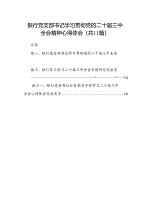 （11篇）银行党支部书记学习贯彻党的二十届三中全会精神心得体会（详细版）.docx