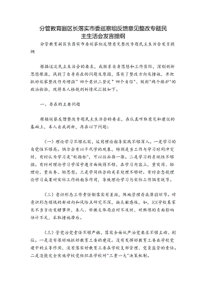 分管教育副区长落实市委巡察组反馈意见整改专题民主生活会发言提纲.docx