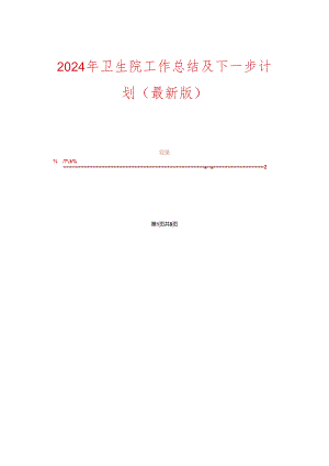 2024年卫生院工作总结及下一步计划（最新版）.docx