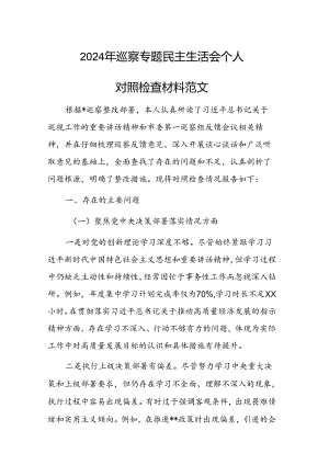 2024年巡察专题民主生活会个人对照检查材料范文.docx