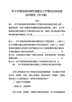 关于开展违规吃喝专项整治工作情况总结自查自纠报告范文15篇供参考.docx