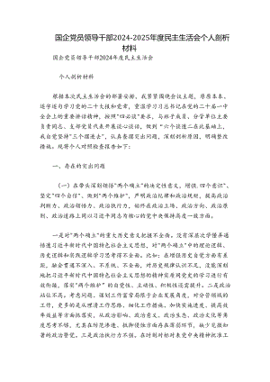 国企党员领导干部2024-2025年度民主生活会个人剖析材料.docx