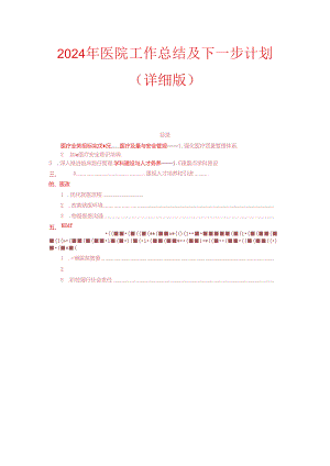 2024年医院工作总结及下一步计划（详细版）.docx