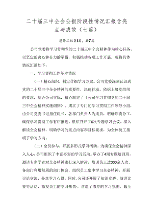 二十届三中全会公报阶段性情况汇报含亮点与成效（七篇）.docx